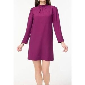 NWT J. Crew Ruffle Neck Shift Dress Women’s 2 Plum Long Sleeve Retro Mod Mini